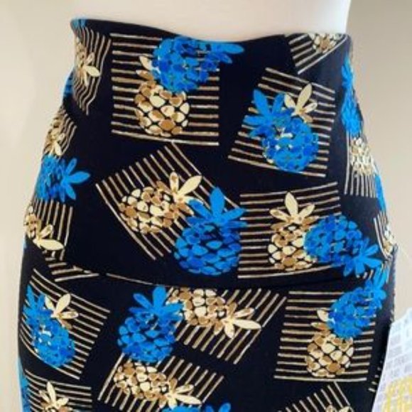 LuLaRoe Dresses & Skirts - LULAROE Maxi Skirt Black & Blue Pineapple Print Fold-Over High Waist Swishy Sz S